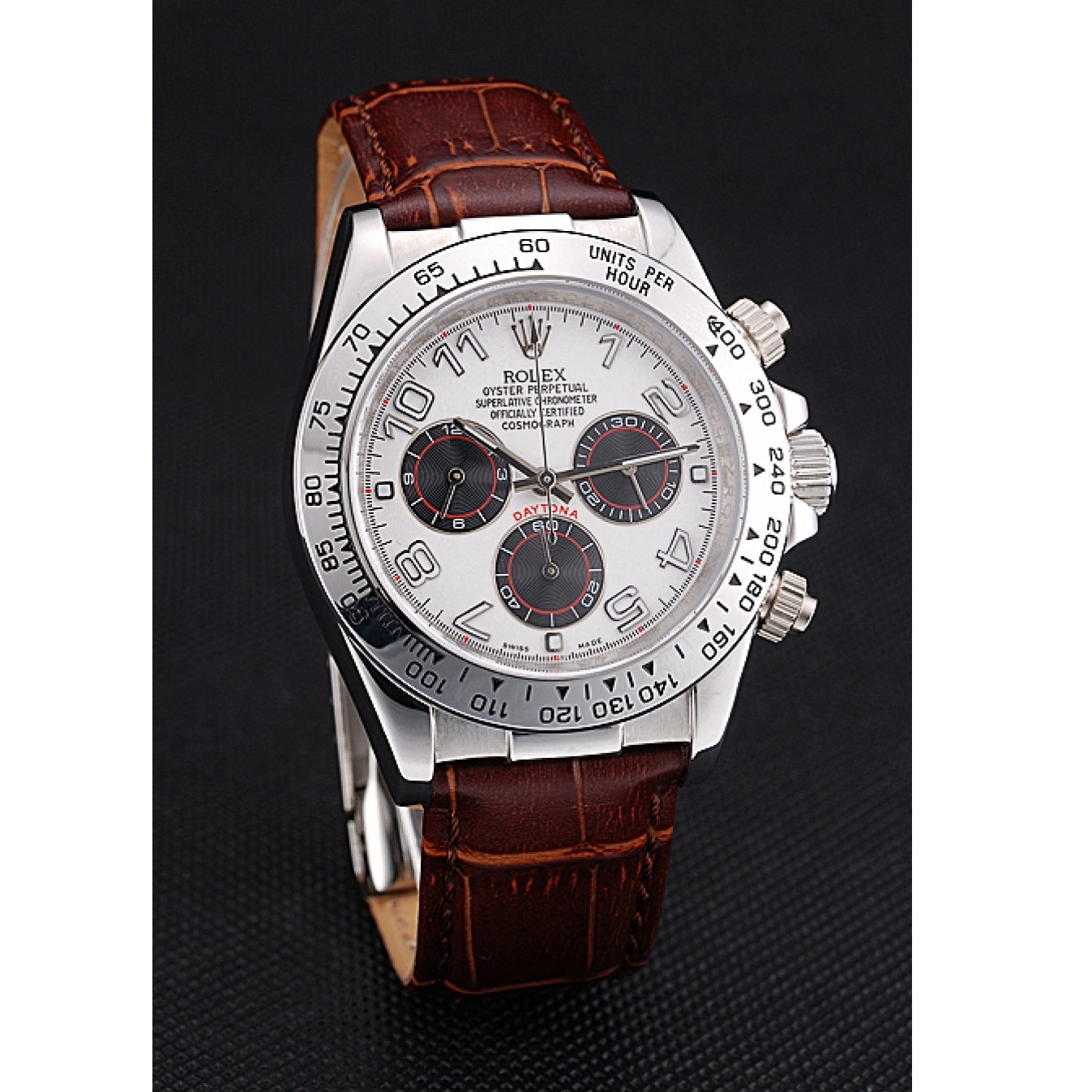 AAA Replica Watches Leather Daytona Dial Rolex Stainless Case Strap White Brown Steel 0815